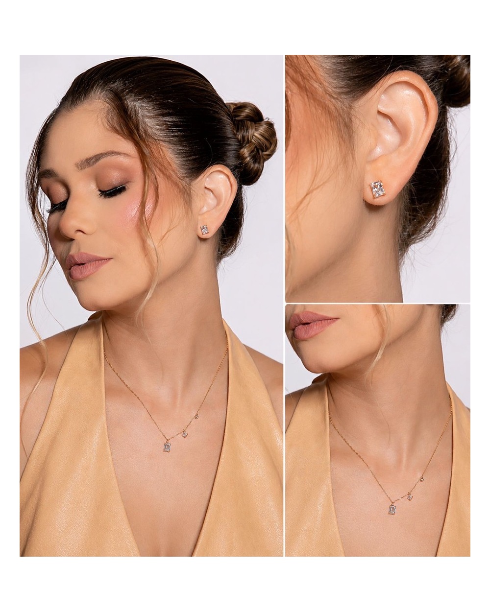 Conjunto Pingente Cristal Ouro coleção Lumière — modelo usando